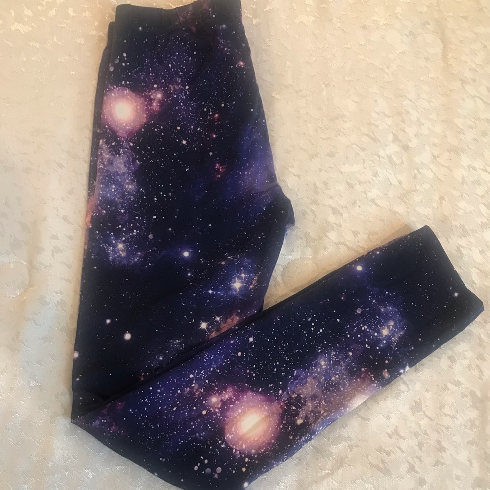 Galaxy Print Kids Leggings - Purple Space Design Size XL 16
